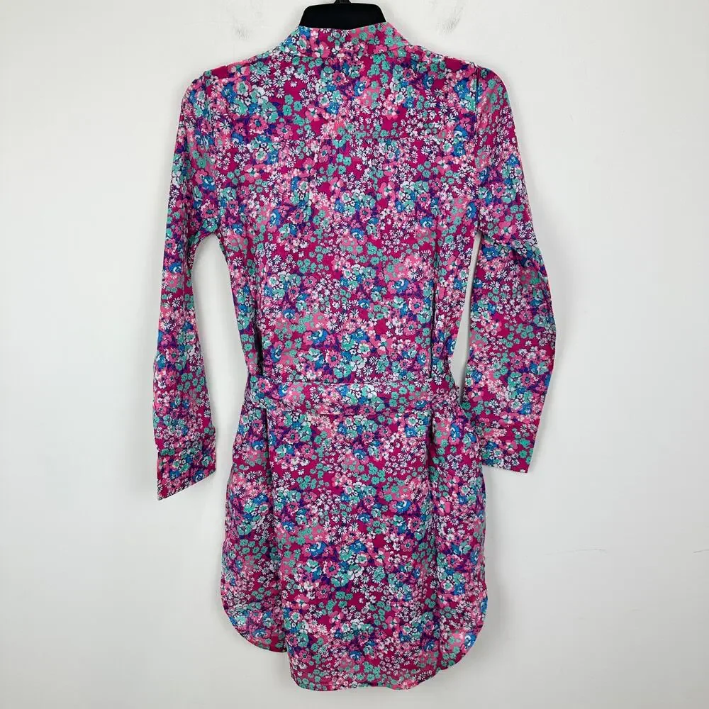 J.Crew Beach Shirtdress Floral Cotton Lightweight Long Sleeve Purple XXS NWT